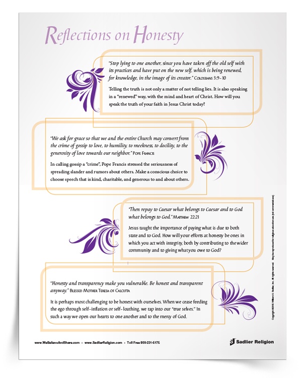 Reflections on Honesty Sadlier Religion