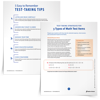 Test-Taking Strategies for Math Tip Sheets | Grades K-8 | Sadlier School