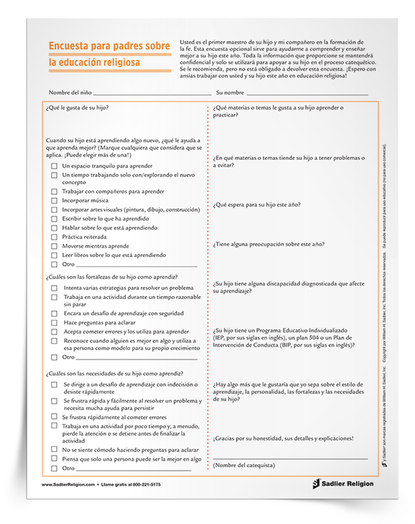 Encuesta para padres sobre educación religiosa