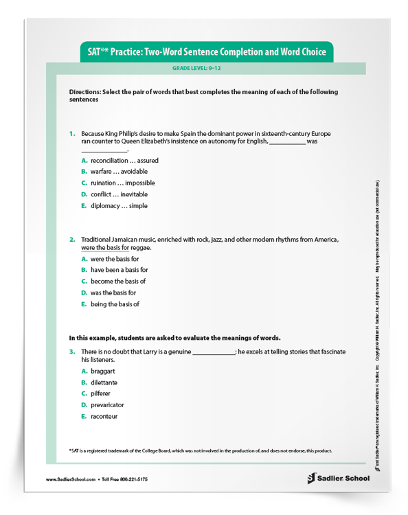 Sat Sentence Completion Exercises