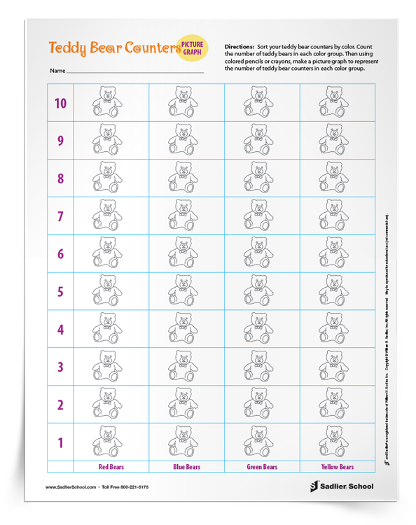 Teddy Bear Counters Picture Graph Worksheets K 3 Download Sadlier