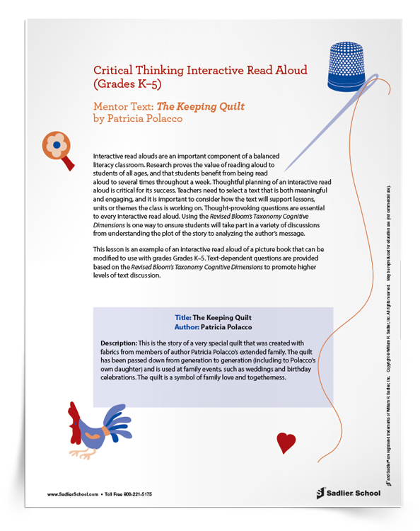 Critical Thinking Interactive Read Aloud The Keeping Quilt Download 