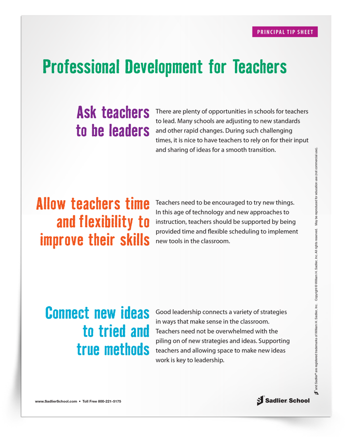 Professional Development for Teachers Principal Tip Sheet Sadlier School