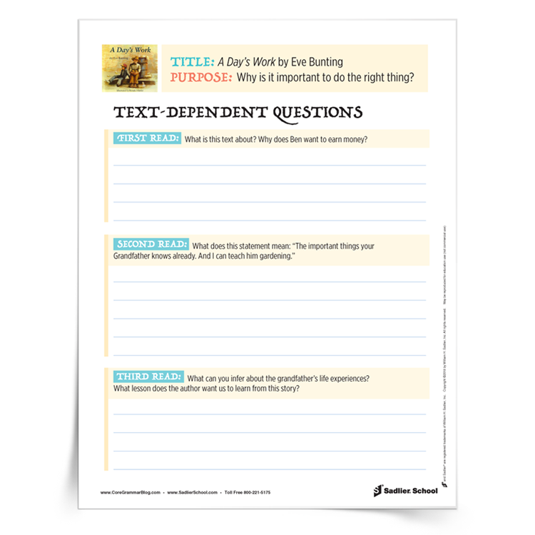 Text Dependent Questions Worksheets 3-5 | Download | Sadlier School