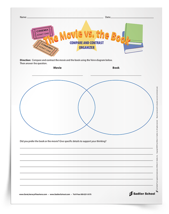 The Movie vs. The Book Compare and Contrast Organizer 25 Sadlier School