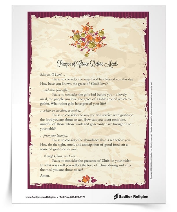 Prayer of Grace Before Meals Prayer Card | Download ...